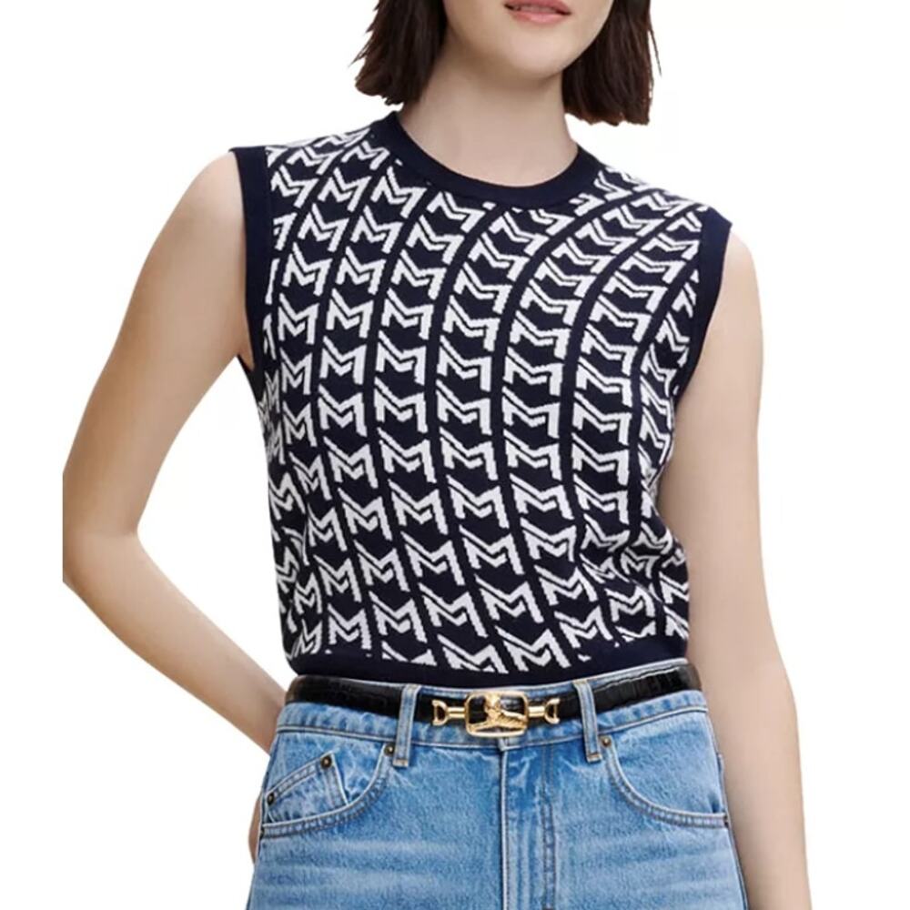 Maje Mygram Sleeveless Jacquard Sweater